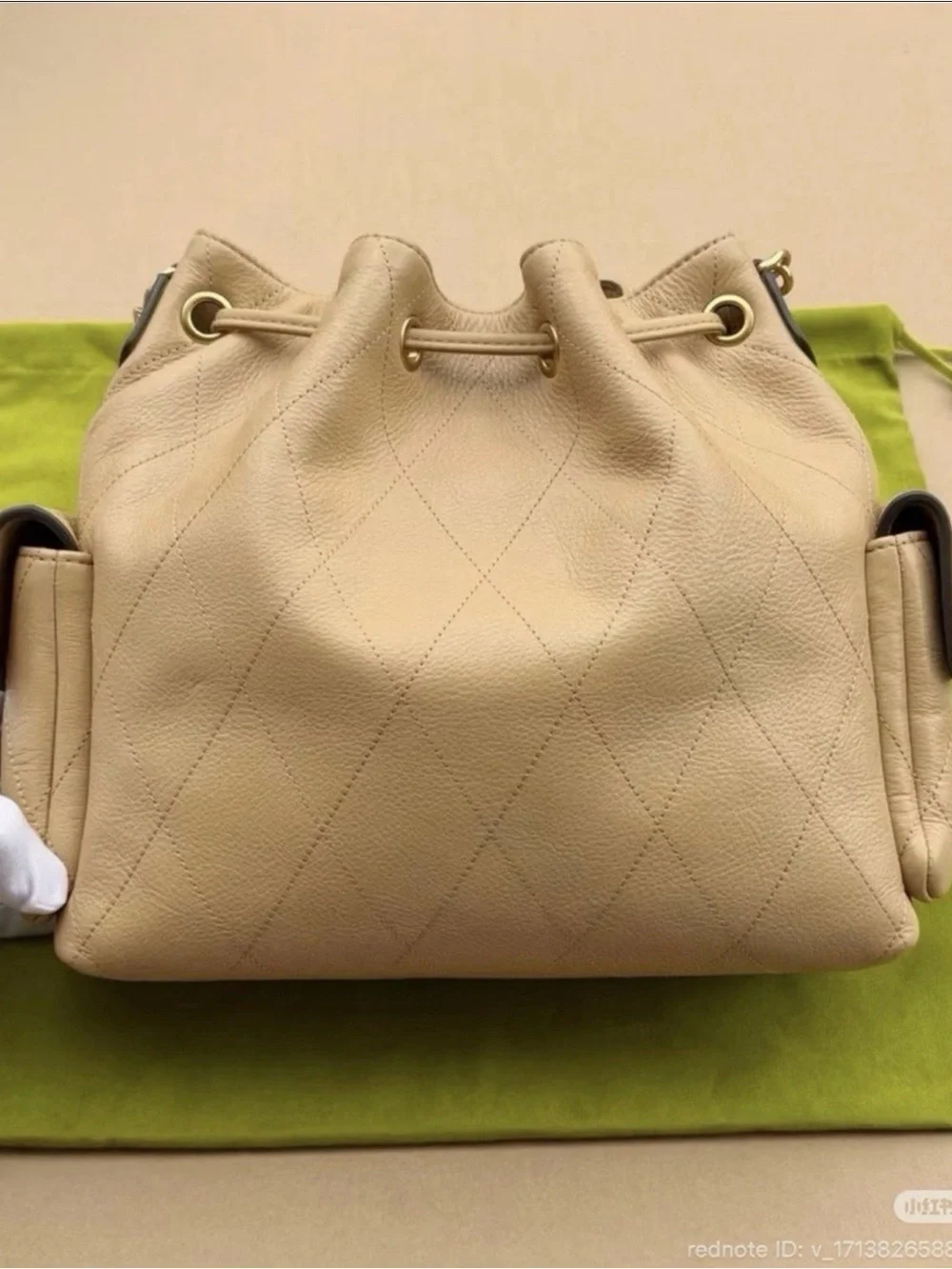 Tory Burch Beige Quilted Leather Drawstring Shoulder Bag NWT